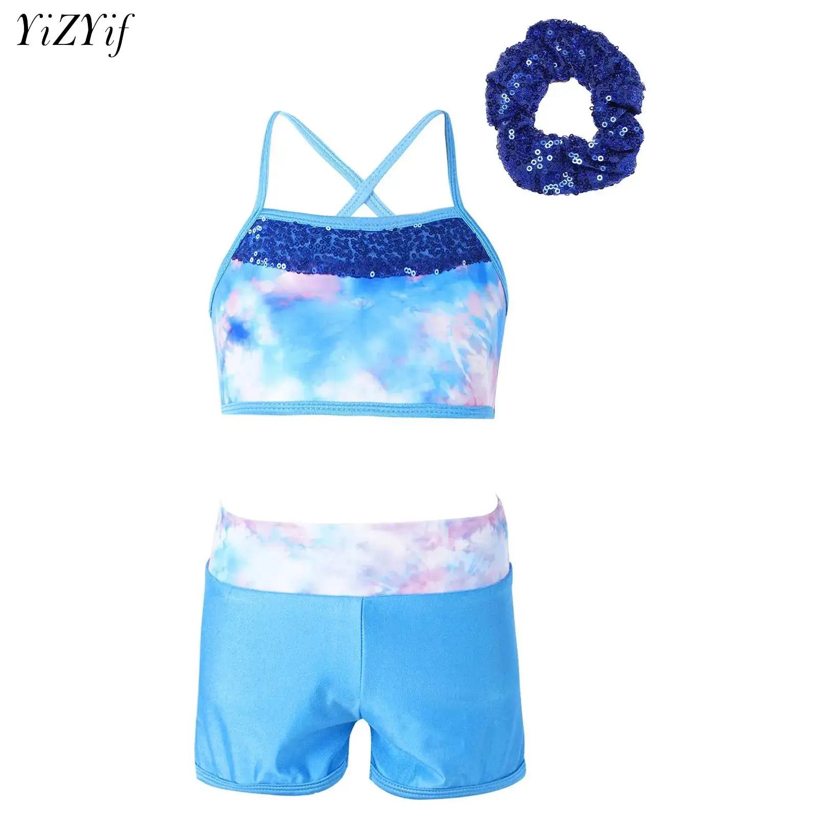 Детский танцевальный набор для девочек футболка с принтом русалки и шорты