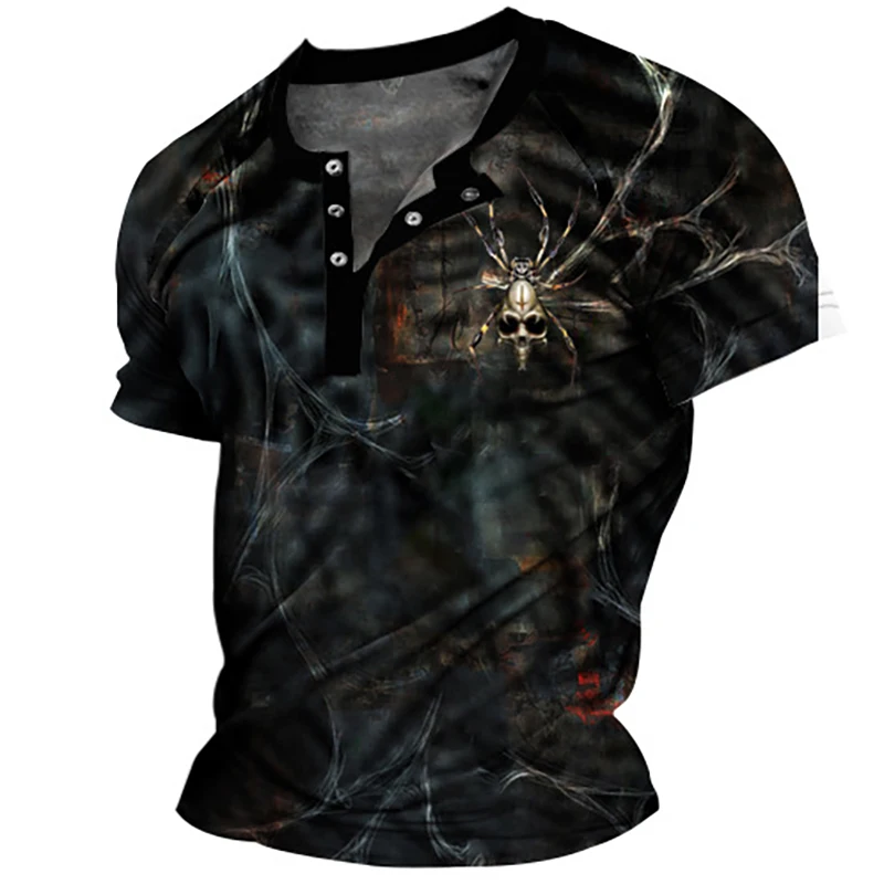 2023 Summer Trend T Shirts For Men y2k 3d Print Retro Skeleton Spider Tops Three Grain Buckle Street Short Sleeves Sports Tee