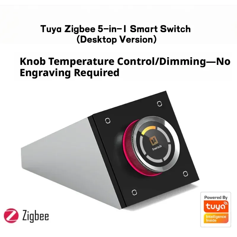 Фото Умный многофункциональный выключатель Tuya Zigbee 5-в-1 (настольная версия) с управлением сценариями, диммированием, управлением шторами, кондиционером и другими функциями №1