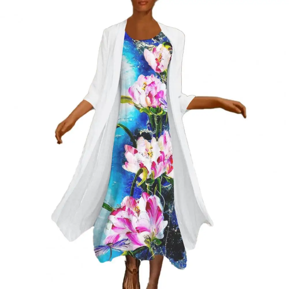 

Кардиган с рукавом 3/4, платье из двух частей, свободное платье, платье с открытой шалью, свободное облегающее платье без рукавов для женщин, п...