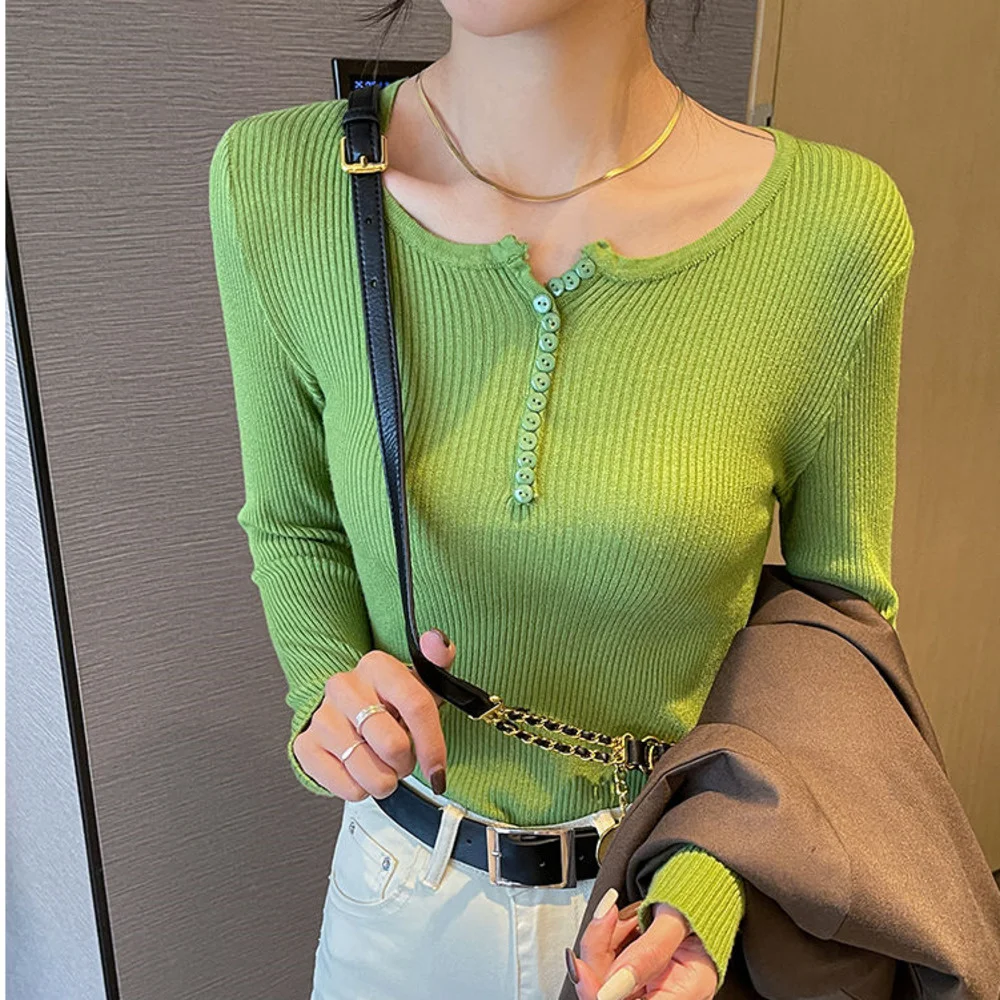 

Женский вязаный пуловер, свитер с длинным рукавом и пуговицами в Корейском стиле, Осень-зима 2021