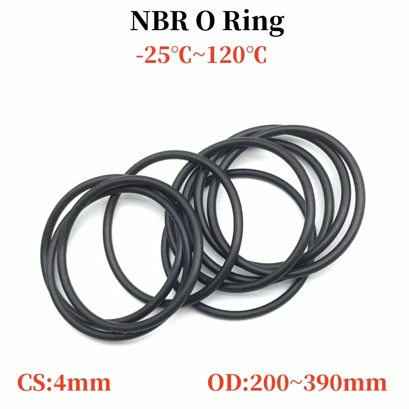 

5pcs NBR O Ring Oil Sealing Gasket Thickness CS 4mm OD 200 ~ 390mm Automobile Nitrile Rubber Round Shape Corrosion Resist Washer