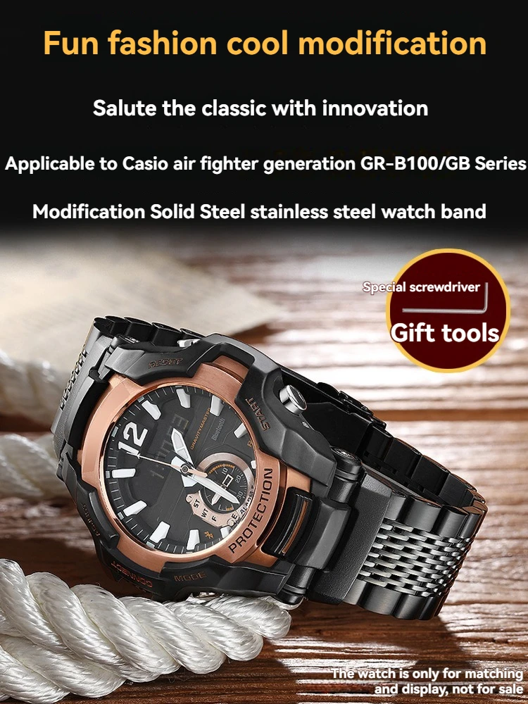 Фото Gr-b100 Модифицированный ремешок для часов из нержавеющей стали для Casio g-shock 5536 Black Knight GR-B100-1A металлический ремешок для часов GR B100 Мужской браслет №1