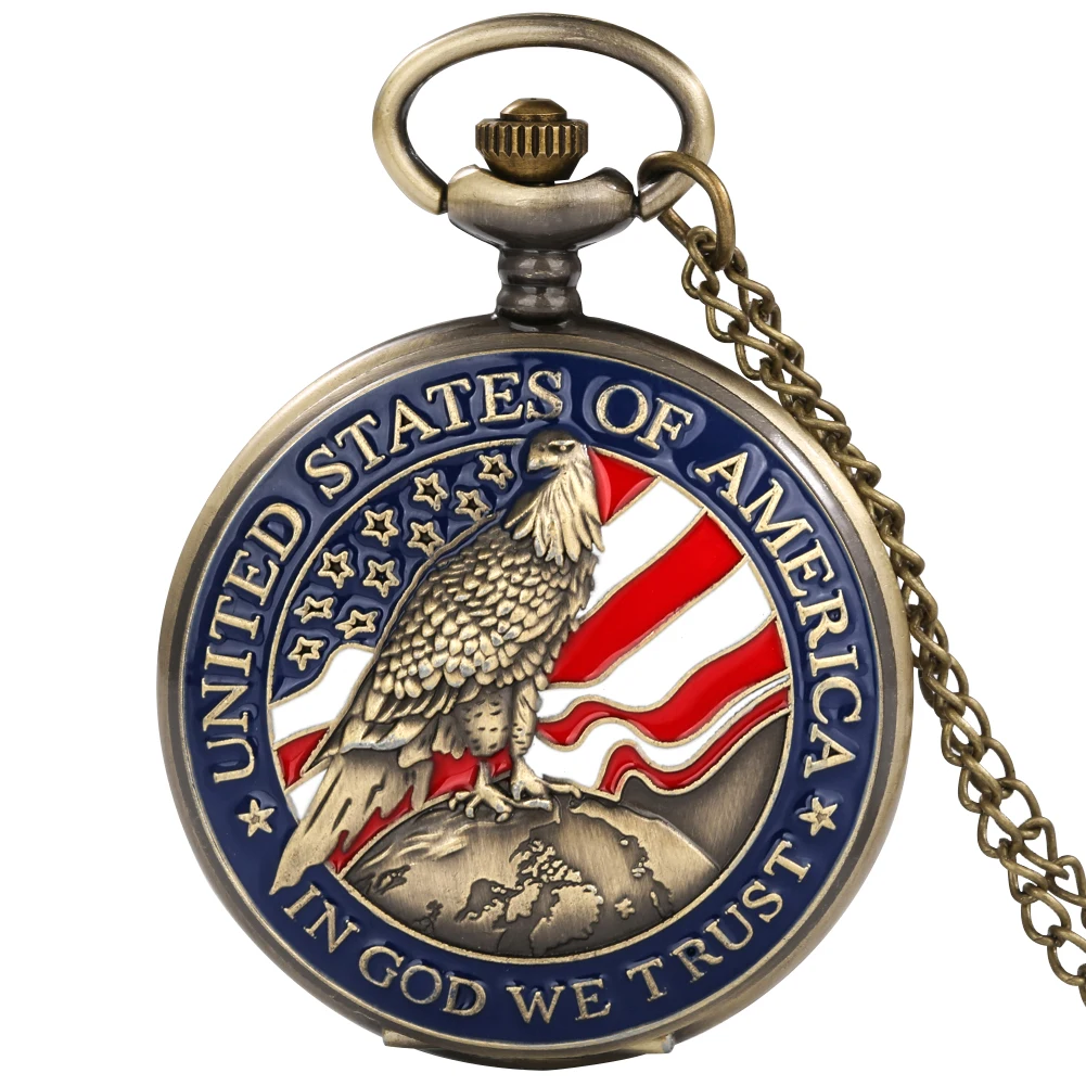 

IN GOD WE TRUST 3D Eagle Quartz Pocket Watch United States of America Necklace Pendant Best Collectibles for Men Women 2022