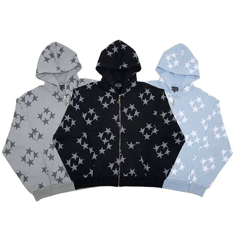 

VintageSweatshirt Star Pattern Hoodie Street Clothing Y2k Men's Women's Children's Pullover Zipper Jacket Fashion Top Harajuku