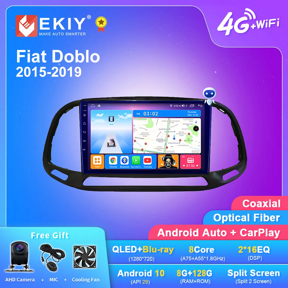 

Автомагнитола EKIY T7 QLED DSP Android для Fiat Doblo 2015-2019 автомобильный стерео Мультимедийный плеер 2 din GPS-навигация Carplay 2din DVD
