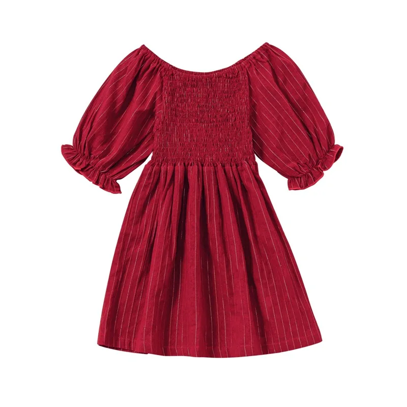 

Summer Girl Dress Cotton Mid-Sleeve Solid Color Children Kids Dresses Princess Party Dress