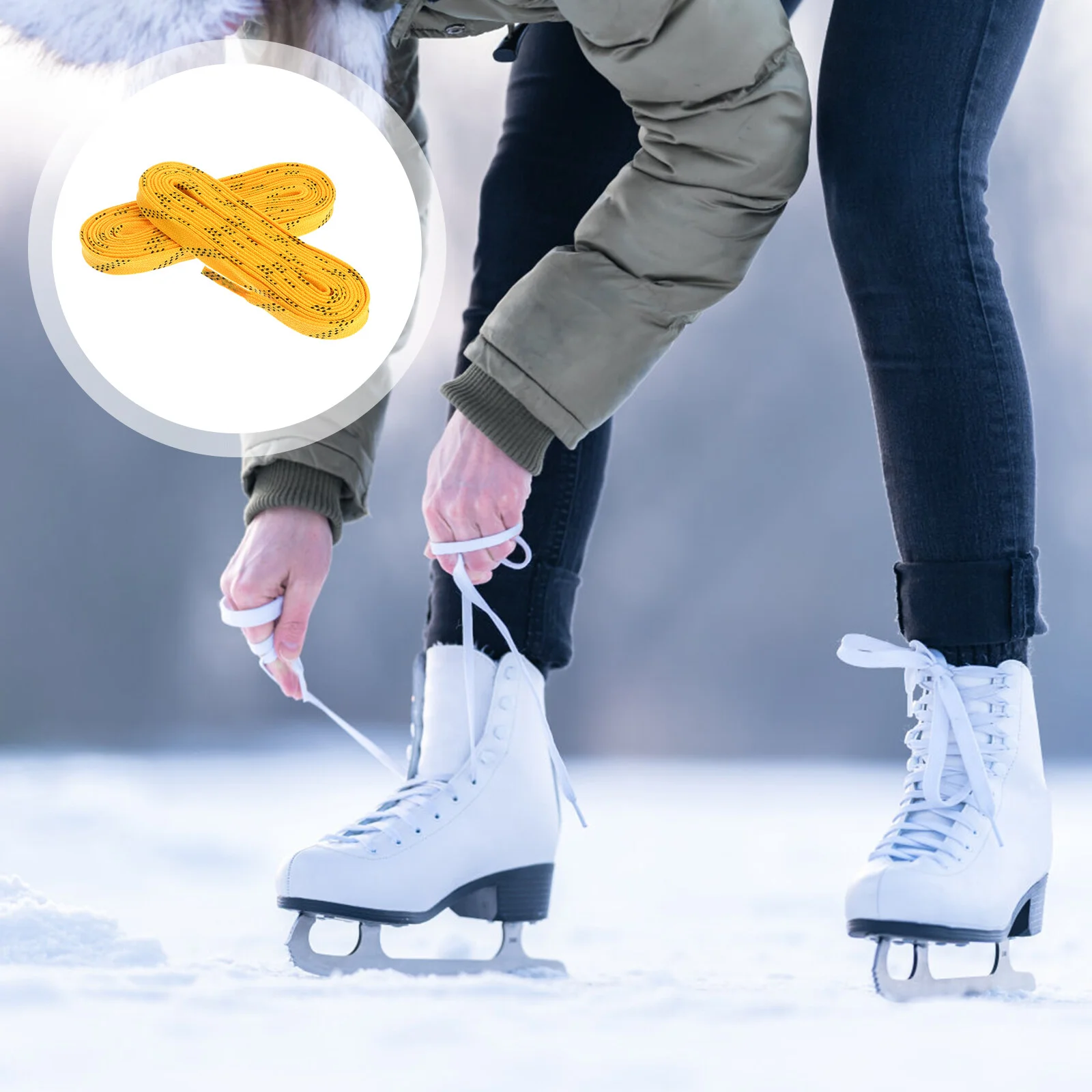 

1 Pair Long Elastic Waxed Shoelaces Anti- Freezing Anti- Breaking Shoe Laces for Sports Skiing Hockey ( Yellow, 96