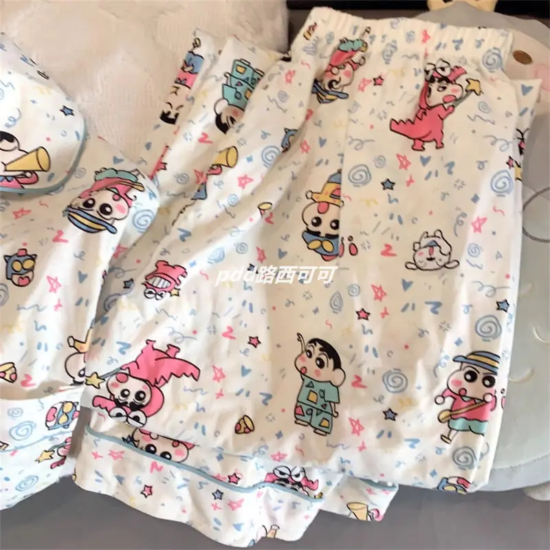 Crayon Shin-chan женский пижамный комплект с воротником мягкая Пижама Pjs пуговицами