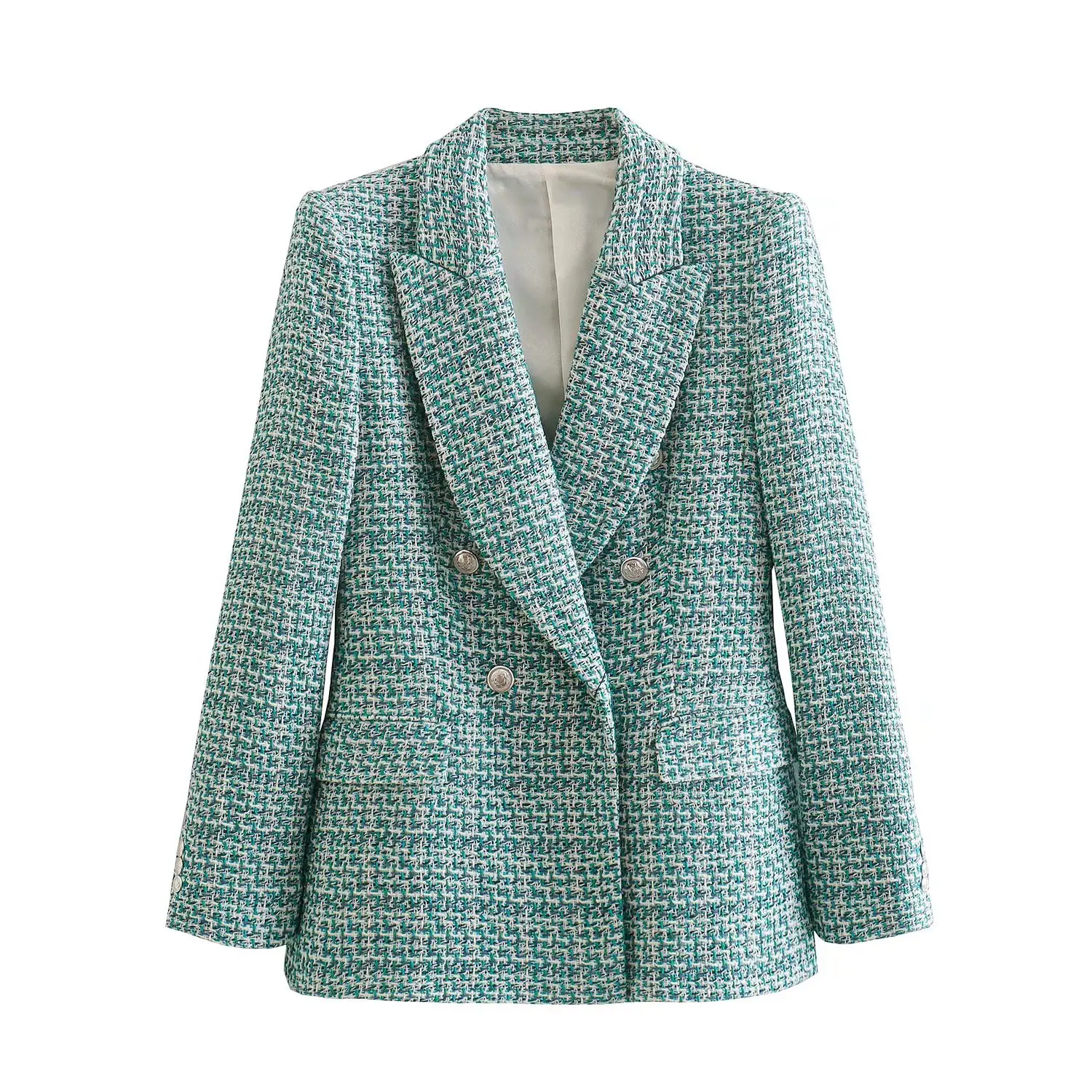 Dave&Di   England Style Office Lady Casual Blazers Women 2023 Tweed Double Breasted Fashion Jacket Women Blazers