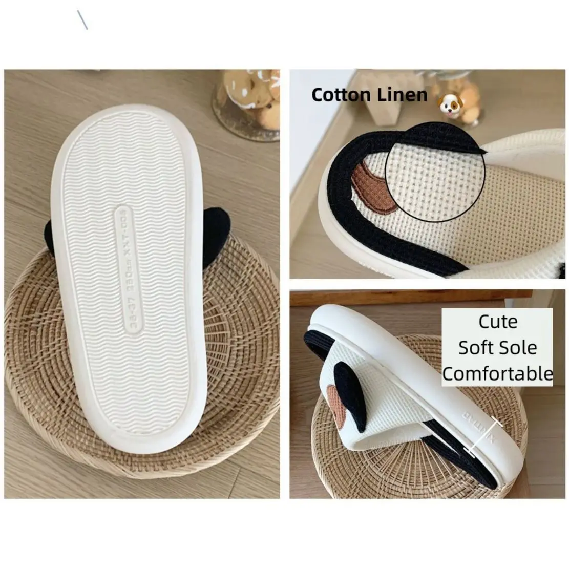 Yasuk AllSeason Women's Men's Casual Simple Indoor And Outside Home Slippers Non-Slip Cute Dog Cotton Linen Unisex Couple's Soft