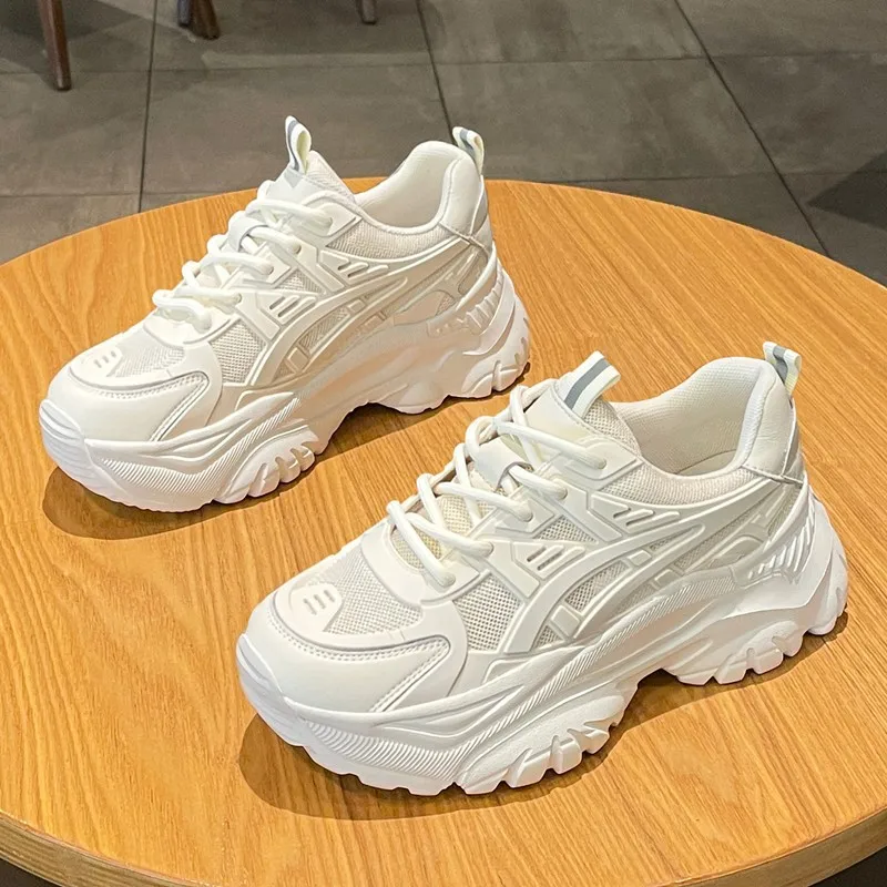 

White Chunky Sneakers Women Designers Summer Women's Shoes Fashion Lace Up Vulcanized Non Slip Ladies Casual Platform Flats