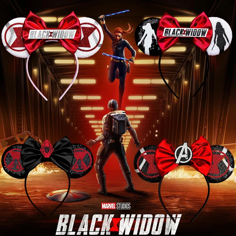 

Marvel Series Disney Ears Black Widow Headbands Girl Sequins Bow The Avengers Hairbands Women Super Heroes Hair Accessories Kids