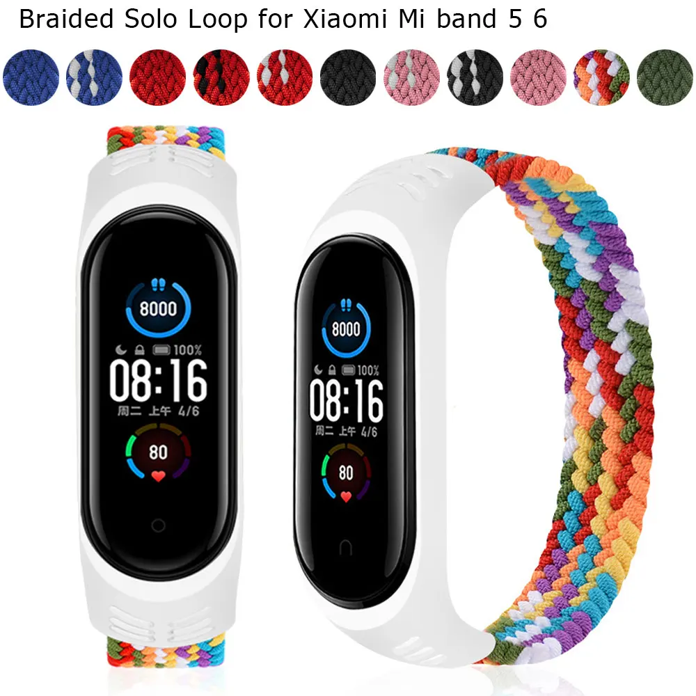 Нейлоновый Плетеный соло браслет для Mi band 5 6 эластичный Miband5 Miband6 xiaomi 4 3 ремешок |