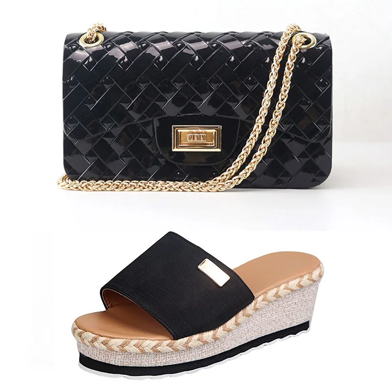 

Летние женские туфли на толстой подошве, новинка, домашние женские тапочки, Нескользящие, на танкетке, модные сандалии на высоком каблуке