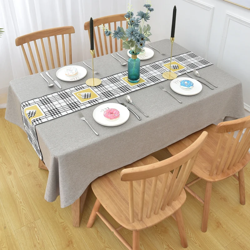

High quality luxury Plain cotton Linen Table cloth with table flag Thick Rectangular Wedding Dining room Table Cover Cloth