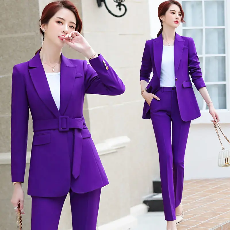 

New Fashion Suit Professional Wear Women's Elegant Single Button Blazers Jacket and High Waist Pants Ladies Two Piece Set G616