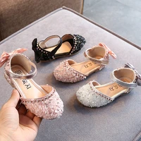 rhinestone soft sole kids girls princess shoes summer glitter children party sandals cover heel bow knot chaussures