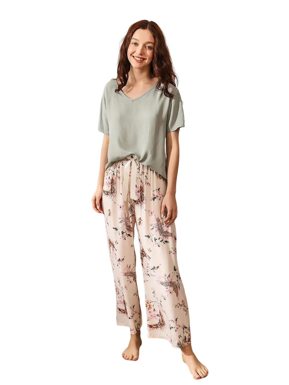 Loose Casual Pajama Set for Women Summer New Round Neck Viscose Girl Sleepwear Leisure Lady Loungewear Womens 2pcs Clothing