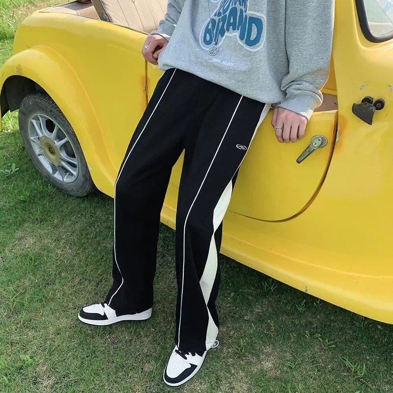 

2023NEW Stripe Patchwork Pants Men's 2021 Autumn Fashion Casual Pants Men Streetwear Wild Loose Drawstring Male Straight Pan