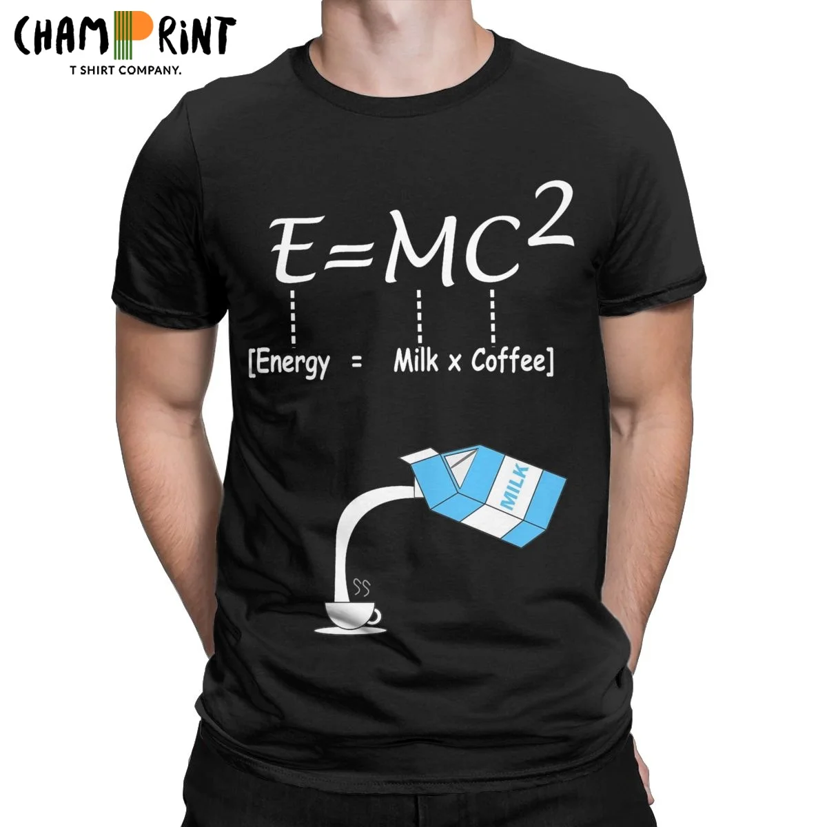 

Energy = Milk X Coffee Men's T Shirt Relativity Novelty Tees Short Sleeve Round Collar T-Shirts Cotton Gift Idea Clothes