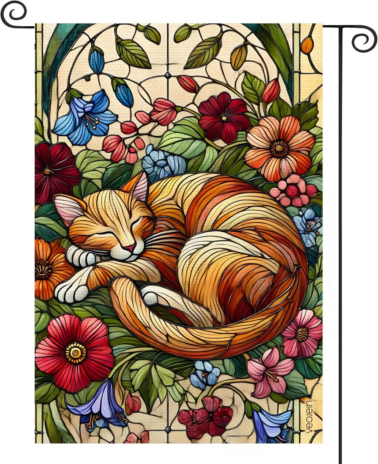 Ct n Grden Stned Glss Welcome Burlp Flg — красочный Florl rt Desgn двусторонний прочный Outdoor del для