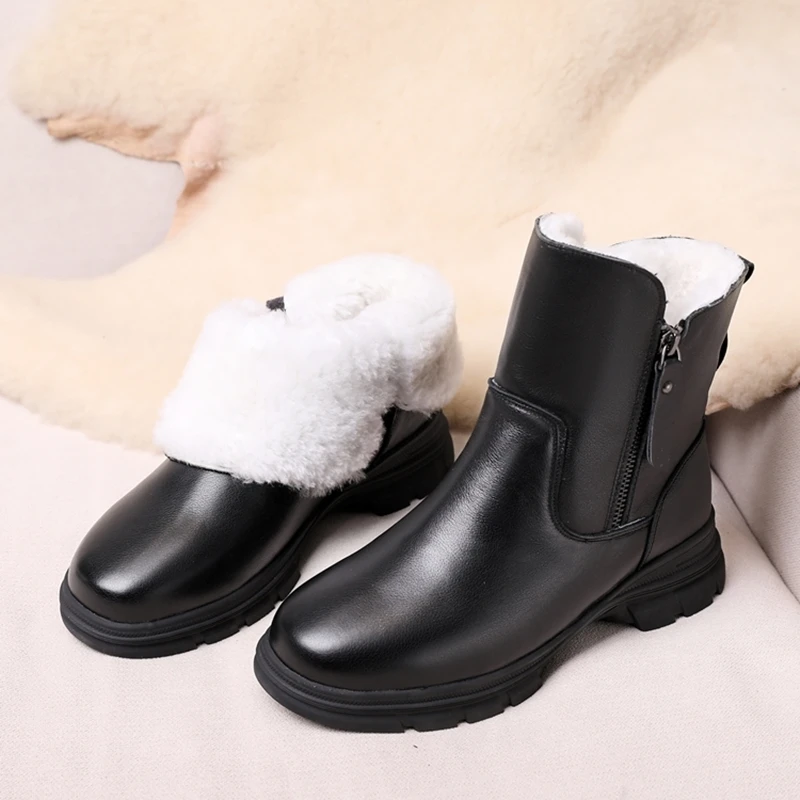 AIYUQI Women Winter Boots Anti Slip 2023 New Genuine Leather Women Ankle Boots Large Size 41 42 43 Warm Snow Boots Women