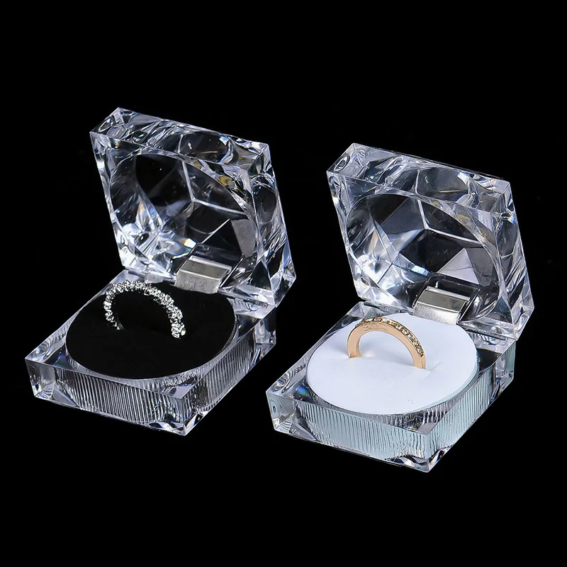Wholesale Acrylic Crystal Ring Earrings Display Boxes Storage Organizer Package Case Transparent Jewelry Box Colors Square Box