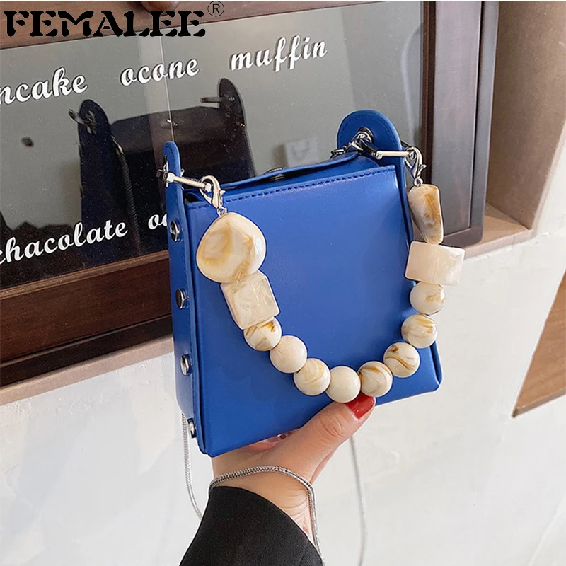 

Designer Beading Summer Mini Box Messenger Bags Trendy Ins Hot Small Chain Handbags and Purses For Women Solid Color Tote Bags