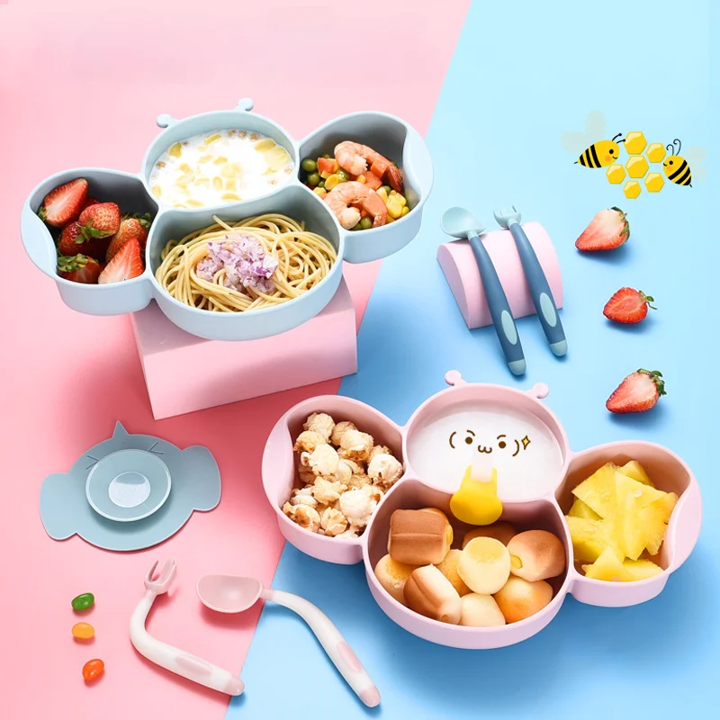 

Тарелка для кормления ребенка присоска Милая мультяшная посуда без бисфенола А детская столовая посуда не Горячая силиконовая и полипропиленовая тренировочная тарелка