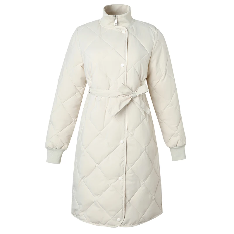 2021 Winter Solid Long Jacket Female Stand Collar Overcoat with Sashes Women's Parkas Thick Cotton Padded Outerwear Casual Coats