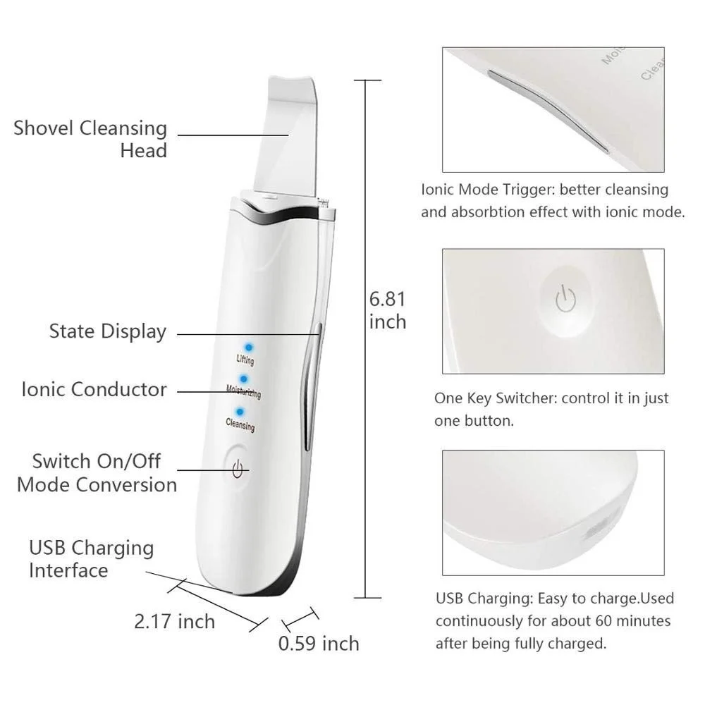 

Rechargeable Ultrasonic Face Skin Scrubber Facial Cleaner Peeling Vibration Blackhead Removal