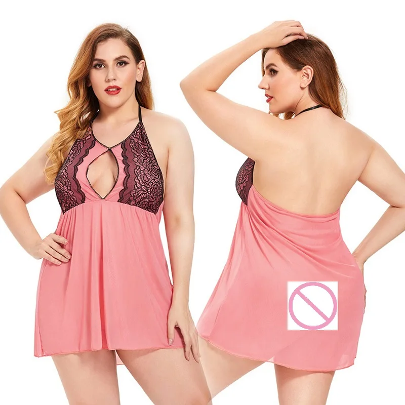 

Women's Plus Size Sexy Transparent Lingerie Dress Lady Sleeveless Large Size Babydoll Thin Front Hollow Out XXL Sleepdress