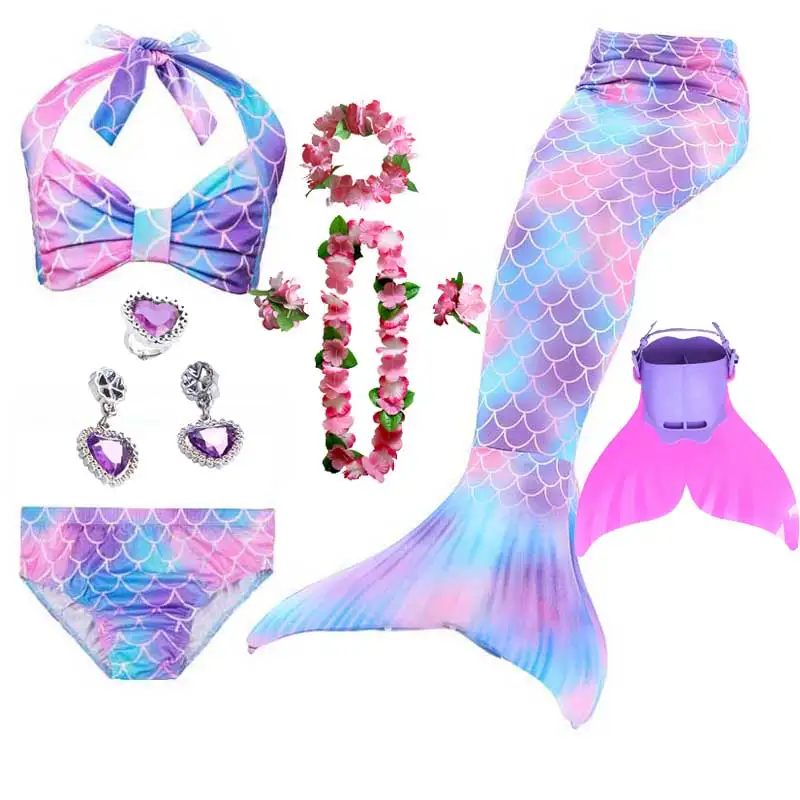 

Girls Fancy Swimming Mermaid Tail Cosplay Princess Little Ariel Swim Dress Bikini Swimsuit Halloween Costume