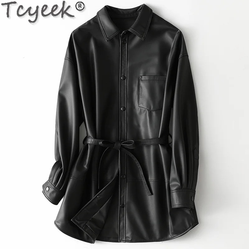 Tcyeek Genuine Leather Jacket Women Sheepskin Jacket Coat Women's Leather Jacket 2022 Spring Coats Black Long Jackets Chaquetas