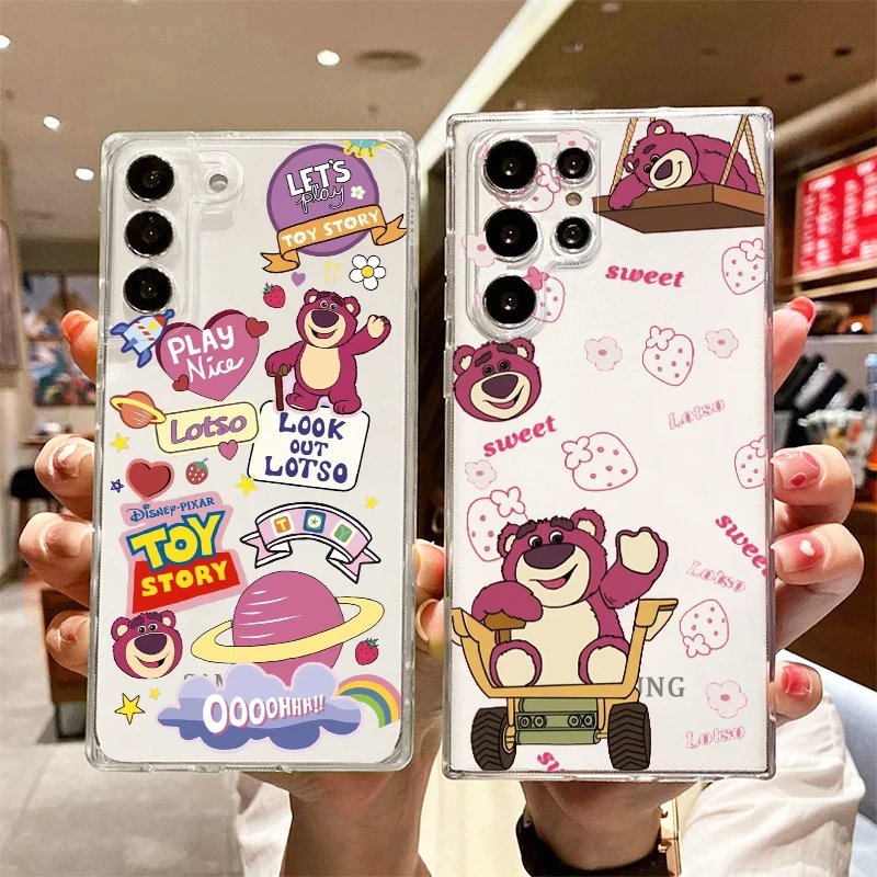 

Toy Story pink lotso Phone Case For Samsung S23 S22 S21 S20 FE Ultra Pro Lite S10 5G S10E M52 Plus Transparent Cover