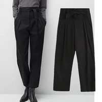jennydave england style fashion simple high waist pleated pants women casual trousers women vintage sashes cargo pants women