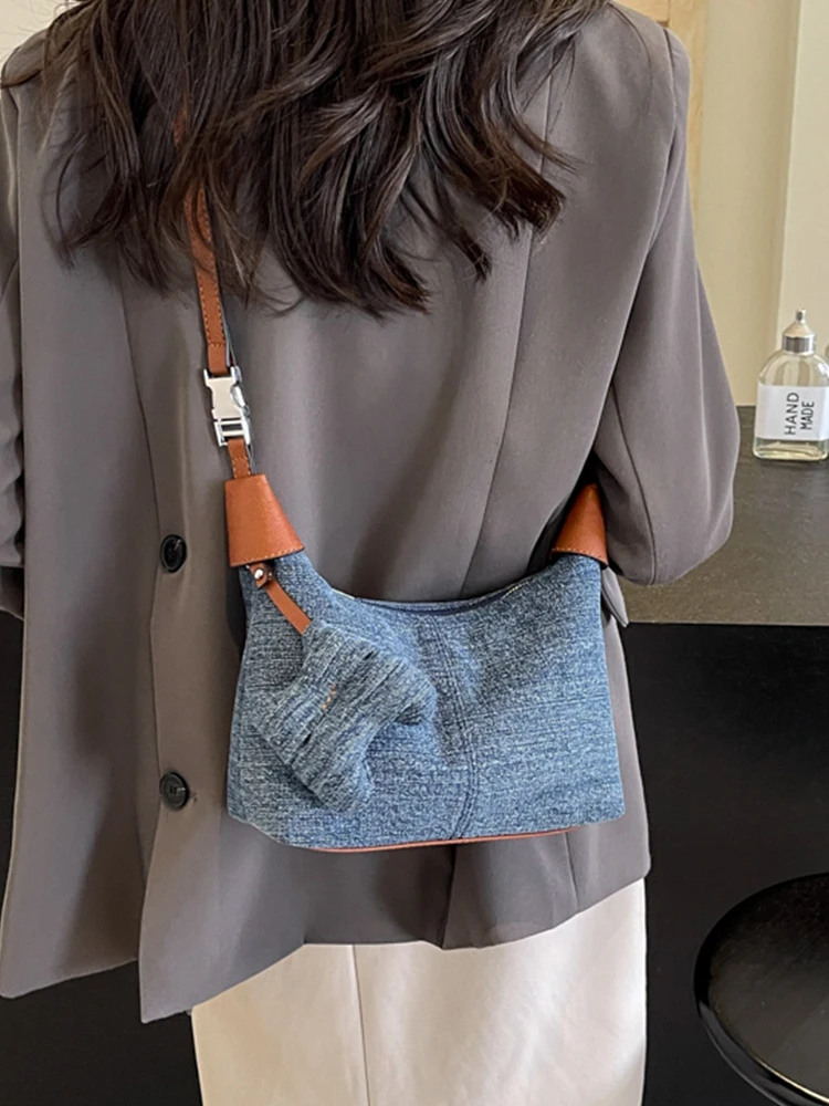 Женские джинсовые сумки на плечо простая однотонная дизайнерская синяя сумка