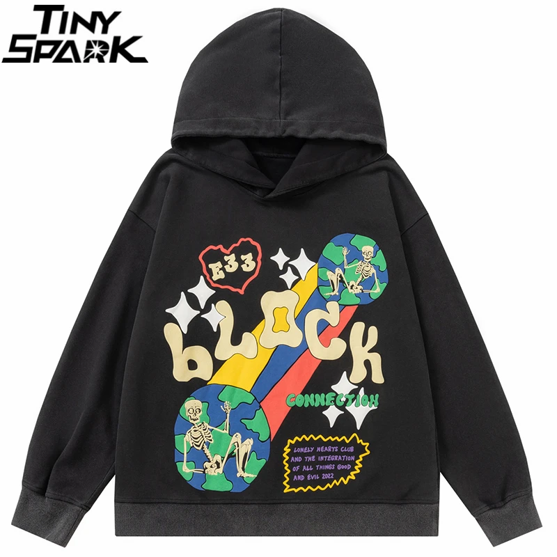 

2022 Hoodie Sweatshirt Men Streetwear Graffiti Skull Skeleton Graphic Hooded Pullover Cotton Harajuku Black Hoodie Hip Hop