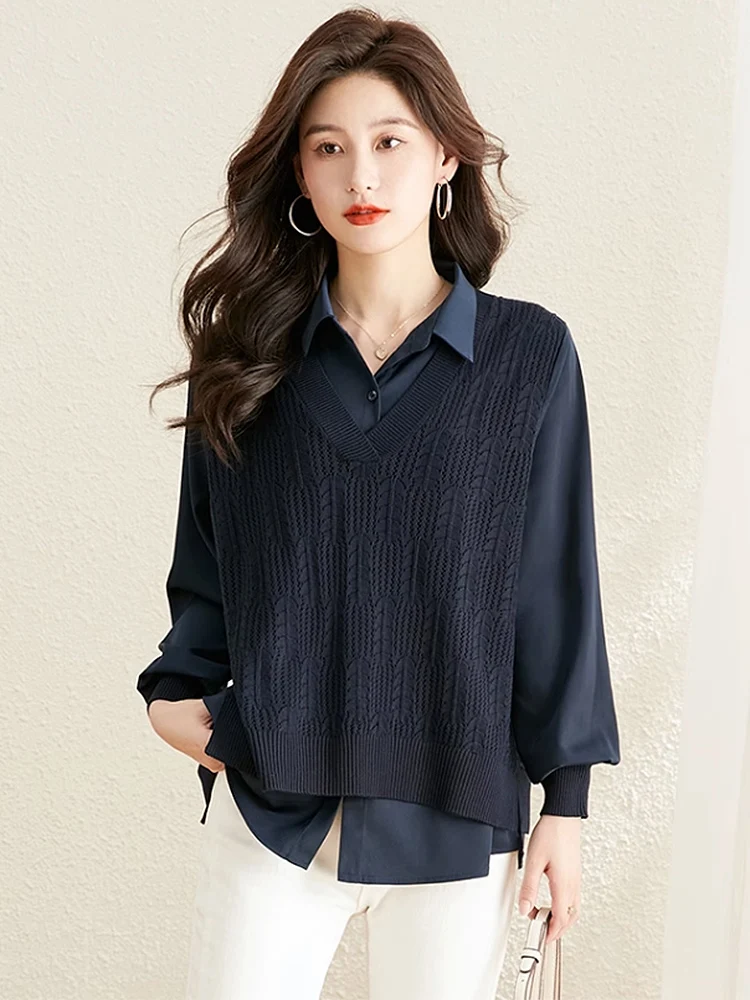 

Женский трикотажный пуловер BOBOKATEER из двух частей, повседневный свободный свитер, осень 2023