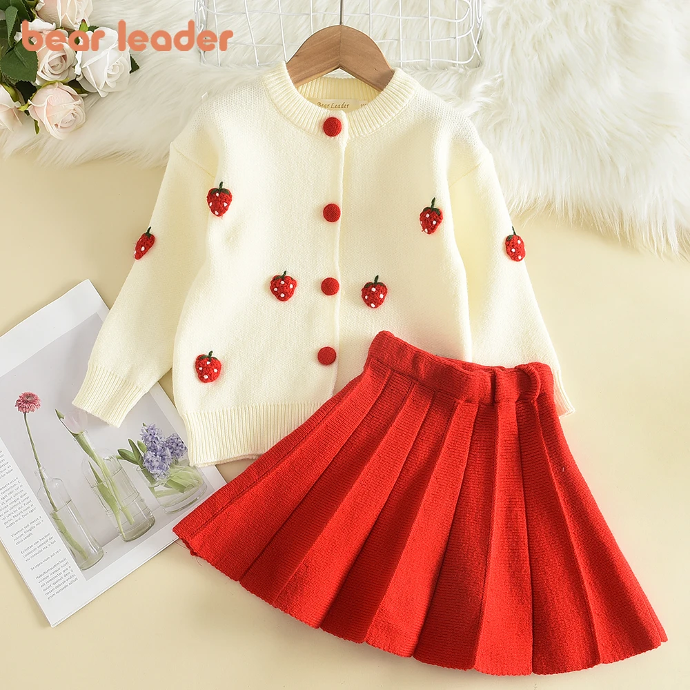 

Костюм для девочек, вязаный Топ с длинным рукавом и юбка, Осень-зима