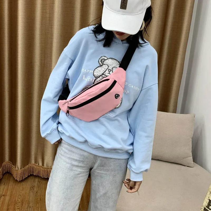 Nylon Men Waist Bag Fashion Crossbody Bag Solid Color Travel Phone Pouch Unisex Belt Purse Black Hip Waist Pack Male Chest Bags