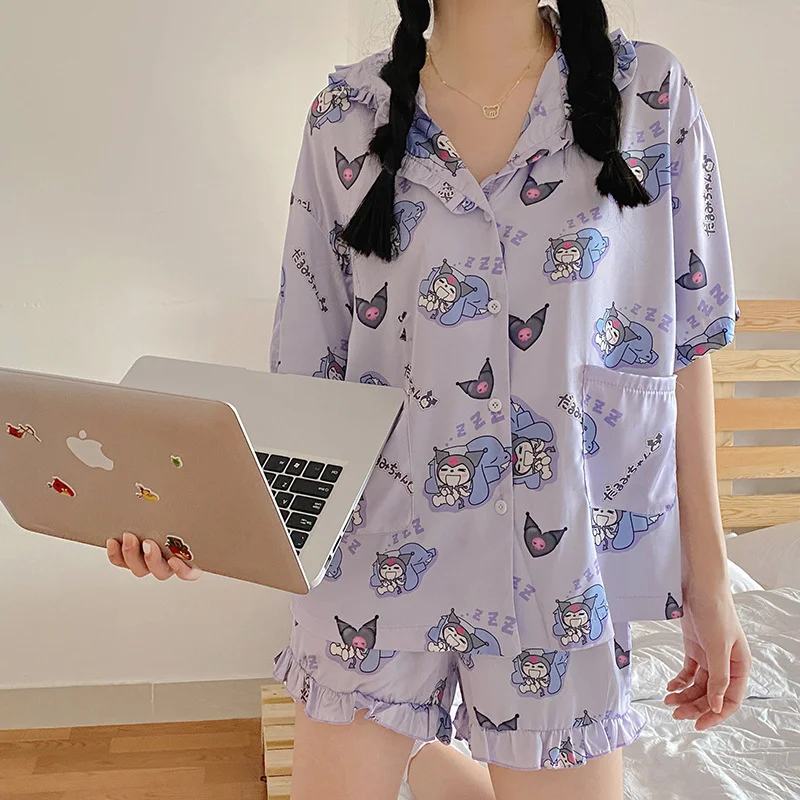 

New Sanrios Kuromi LittleTwinStars My Melody kitty Pajamas loose fitting short sleeved shorts two-piece set anime home clothing