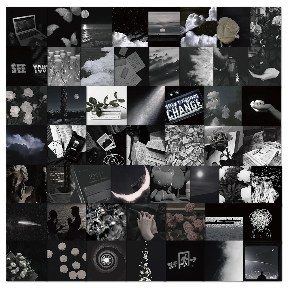 

Черно-белые стикеры ins 10/54 шт., эстетическая бумага для телефона, «сделай сам», скрапбукинг, дневник, планировщик, декоративная Водонепроница...