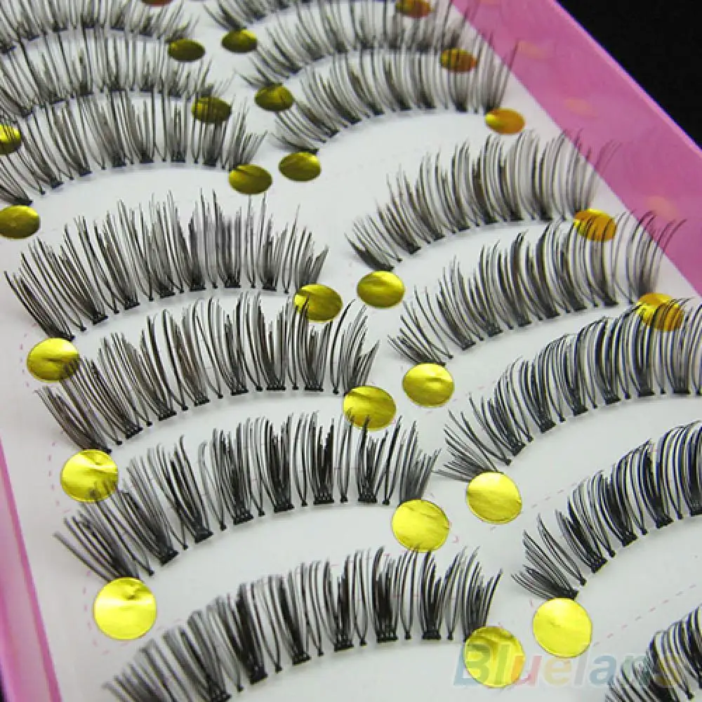 

10 Pairs False Eyelashes Set Long Cross False Eyelashes Makeup Natural Fake Thick Black Eye Lashes