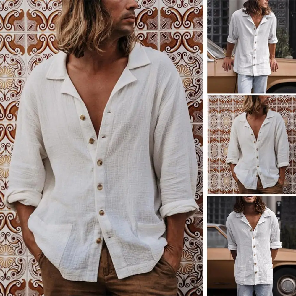 

Chic Men Tops Solid Color Casual Pure Color Men Tops Men Shirt Autumn Shirt