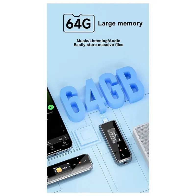 Фото X80 USB MP3-плеер Mini 64 ГБ с сенсорным управлением, Bluetooth 5.3, спортивный музыкальный плеер с клипсой, поддержка FM-радио, диктофон, электронная книга, шагомер-A79U №5