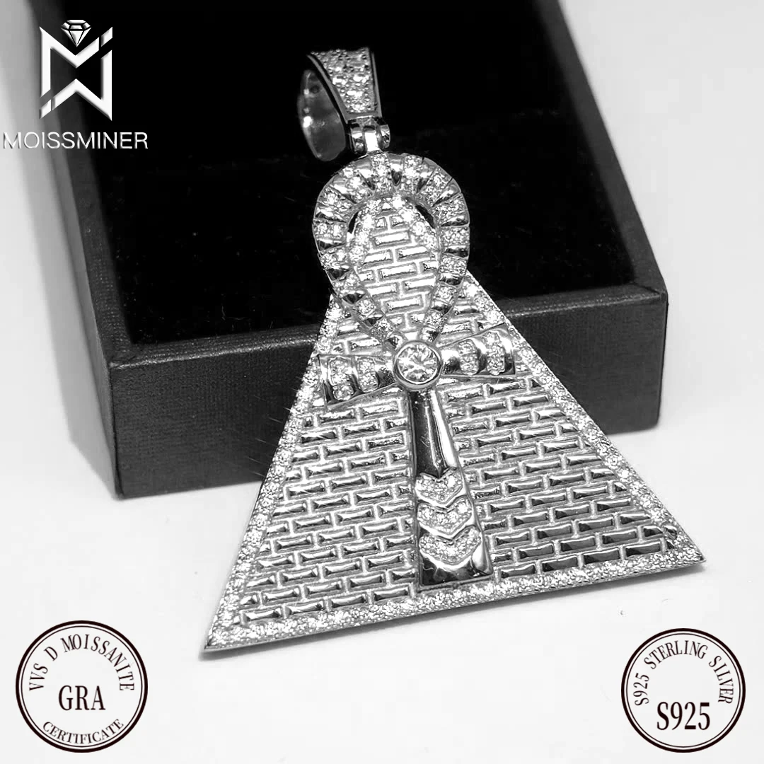 Moissanite Egyptian Cross Pyramid Pendant Necklace For Men S925 Silver Iced Out Necklaces Women Jewelry Pass Tester With GRA