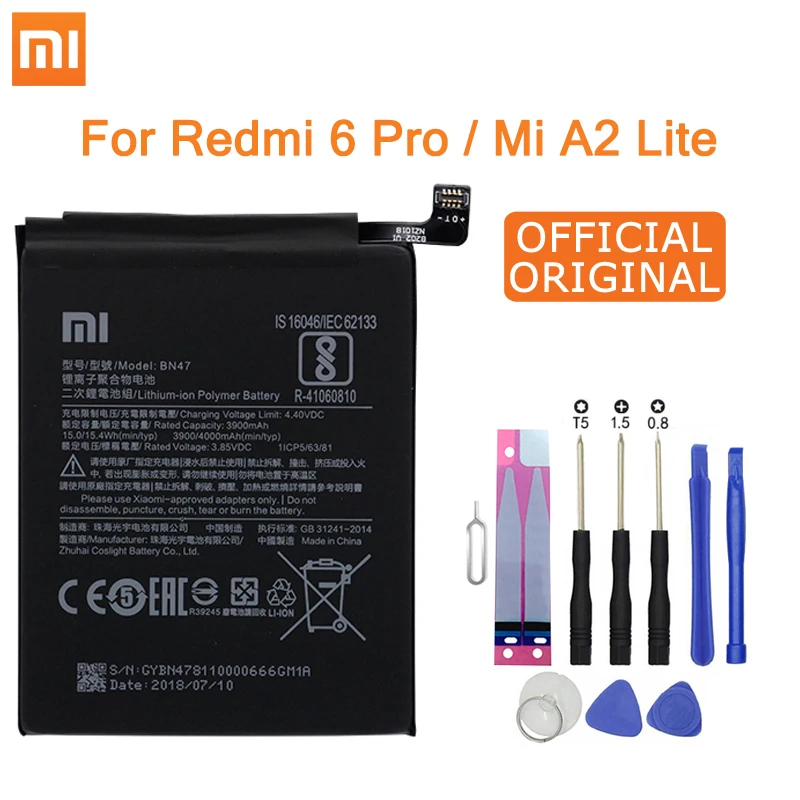 

Xiao Mi Original Phone Battery BN47 for Xiaomi Redmi 6 Pro / Mi A2 Lite 3900mAh High Quality Replacement Battery Free Tools