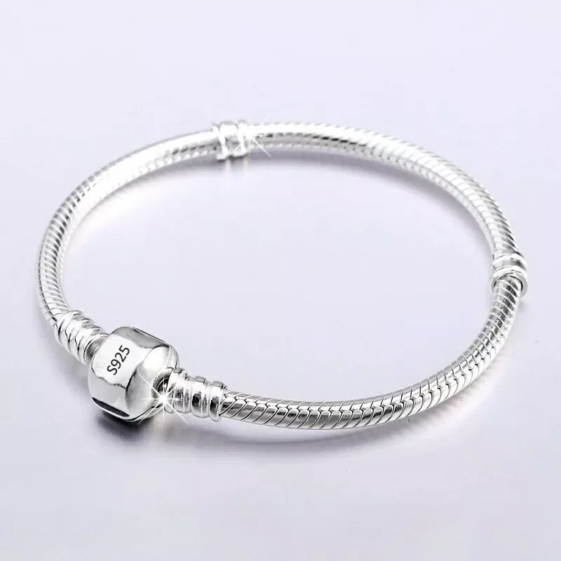 

New in fade Silver Color Chain Charm Bracelet with S925 Logo Fit DIY Beads Charms Women Handmade Christmas Gift Original Jewelry